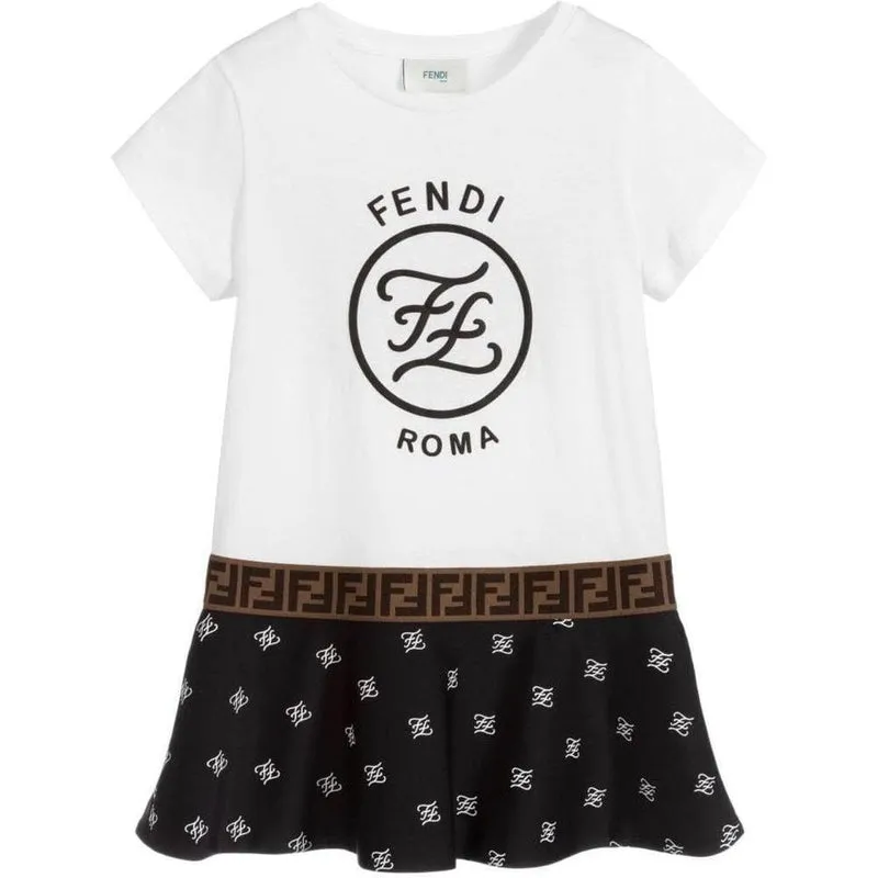 Girls White and Black Logo  Dress