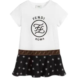 Girls White and Black Logo  Dress