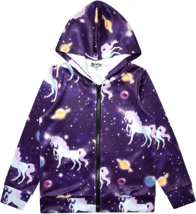 Girls Zip Up Hoodie Jacket Unicorn/Cat Sweatshirt with Pockets