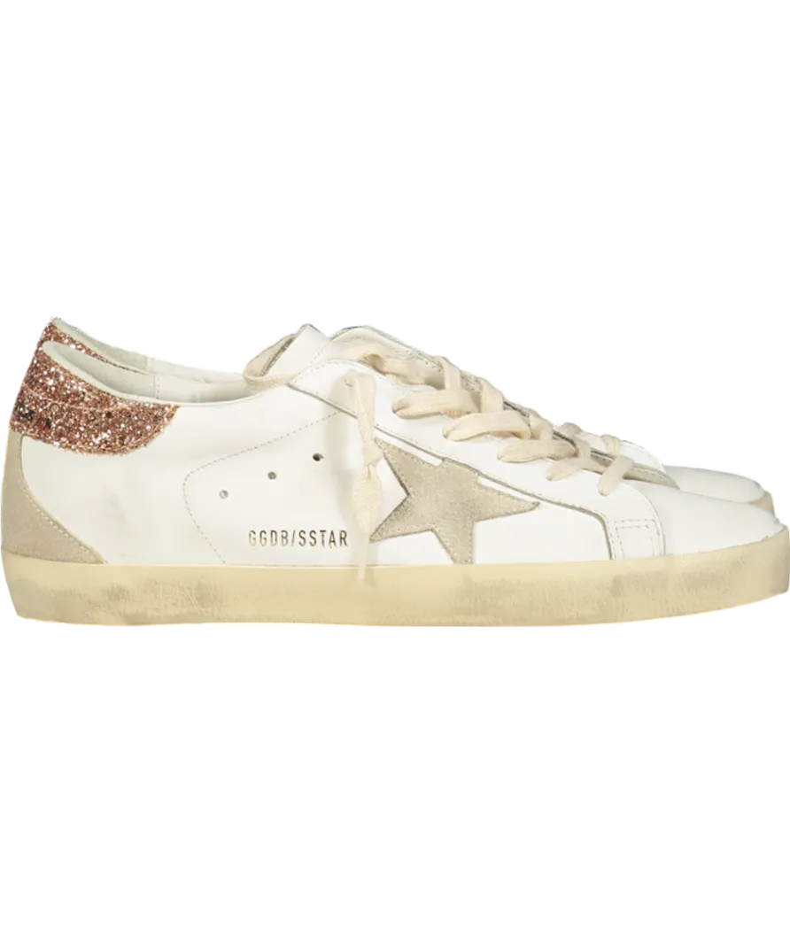 Golden Goose White Super-star With A Suede Star And Peach-pink Glitter Heel Tab UK 8 EU 41 👠