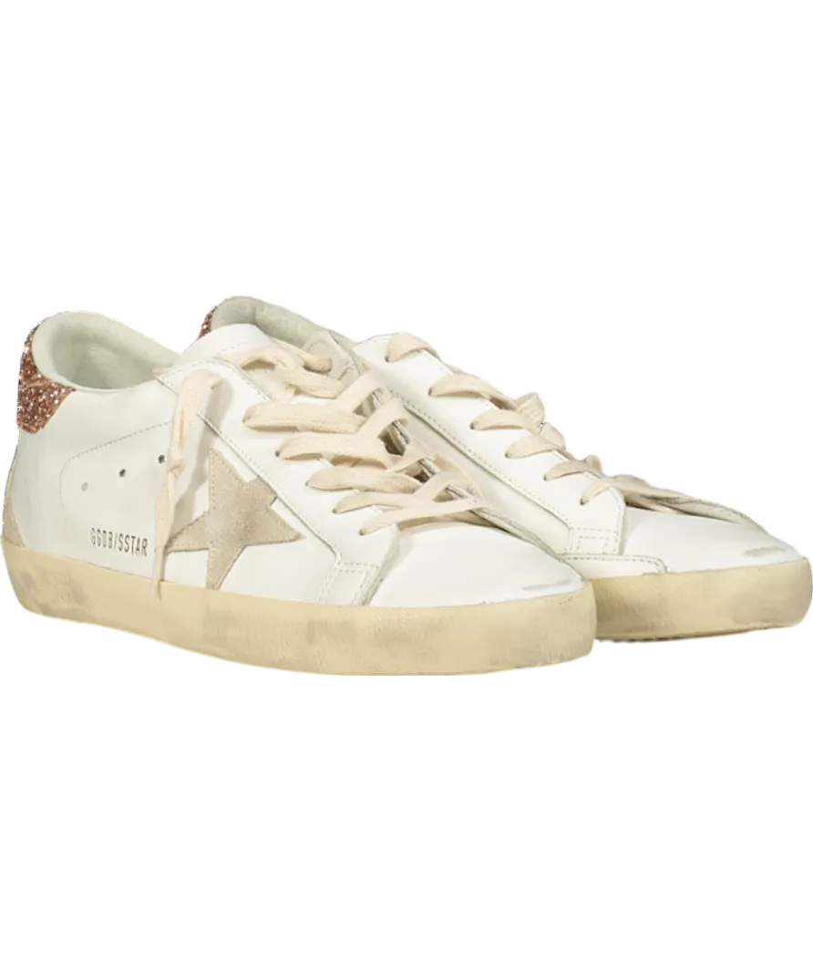 Golden Goose White Super-star With A Suede Star And Peach-pink Glitter Heel Tab UK 8 EU 41 👠