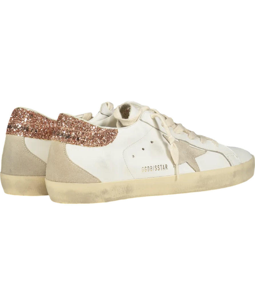 Golden Goose White Super-star With A Suede Star And Peach-pink Glitter Heel Tab UK 8 EU 41 👠