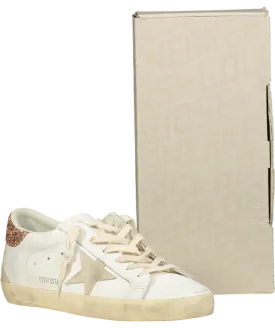 Golden Goose White Super-star With A Suede Star And Peach-pink Glitter Heel Tab UK 8 EU 41 👠