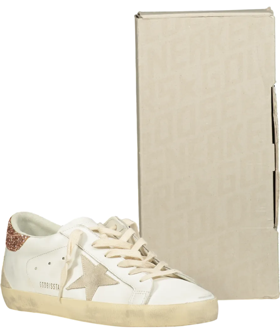 Golden Goose White Super-star With A Suede Star And Peach-pink Glitter Heel Tab UK 8 EU 41 👠
