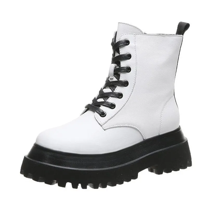Goth Chunky Chelsea Boots 2022 Winter Warm Ankle Boots Non-slip Fashion New Women Platform Flats Shoes Short Boot Metal Chain