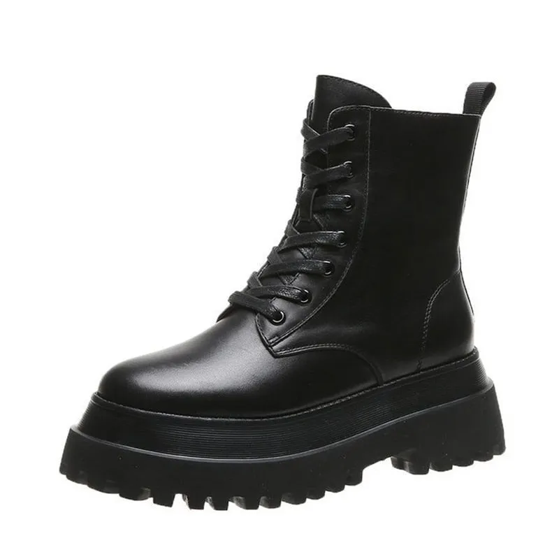 Goth Chunky Chelsea Boots 2022 Winter Warm Ankle Boots Non-slip Fashion New Women Platform Flats Shoes Short Boot Metal Chain