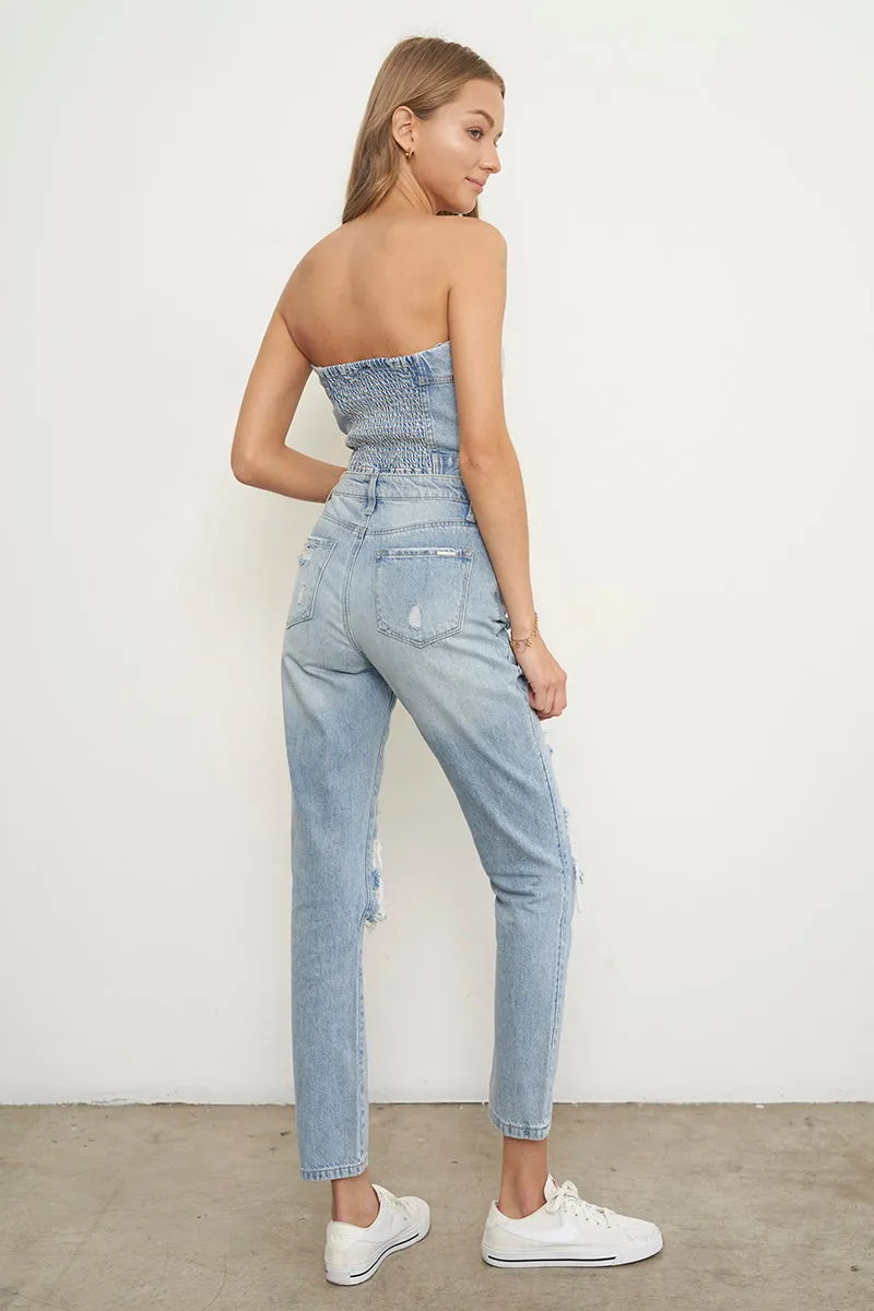 High Rise Ripped Girlfriend Jeans