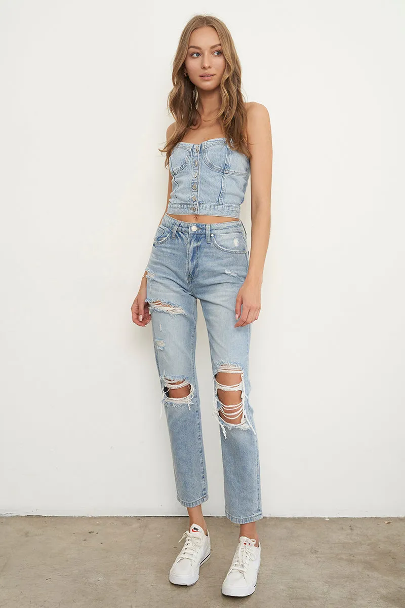 High Rise Ripped Girlfriend Jeans