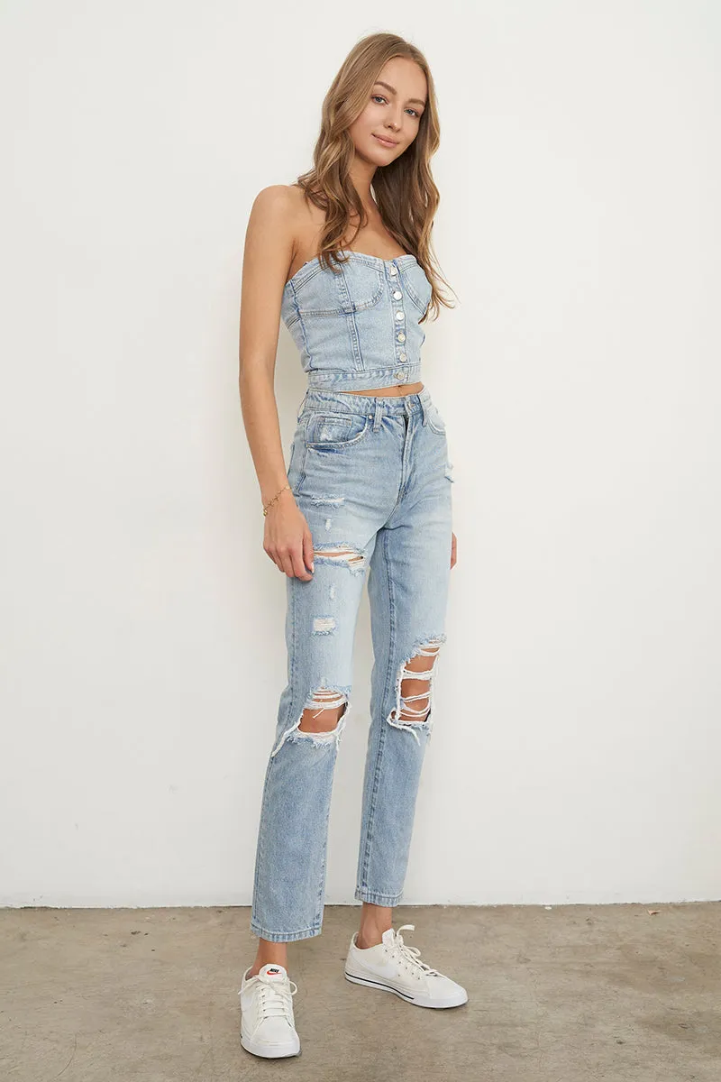 High Rise Ripped Girlfriend Jeans