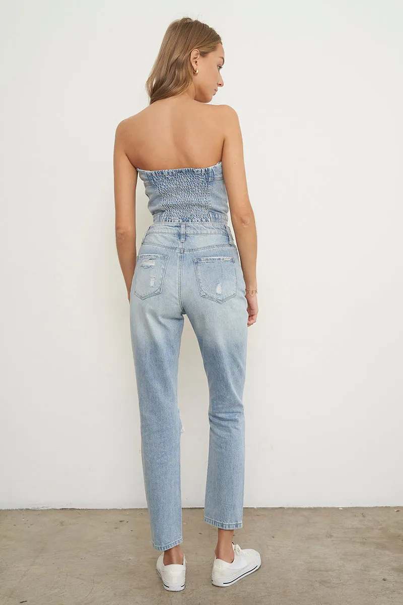 High Rise Ripped Girlfriend Jeans