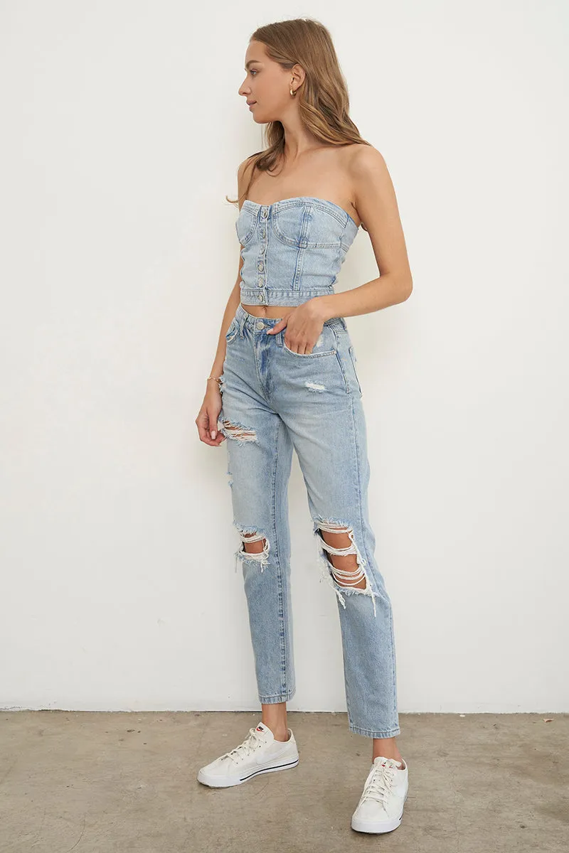 High Rise Ripped Girlfriend Jeans