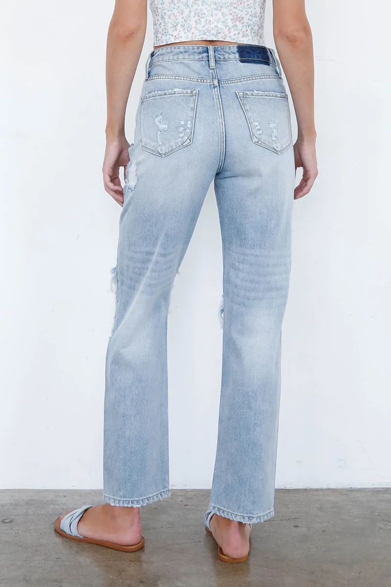 High Rise Ripped Straight Jeans