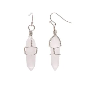 Joseph Brothers Natural White Quartz Wire Wrapped Point Crystal Earrings for Women Reiki Energy Healing