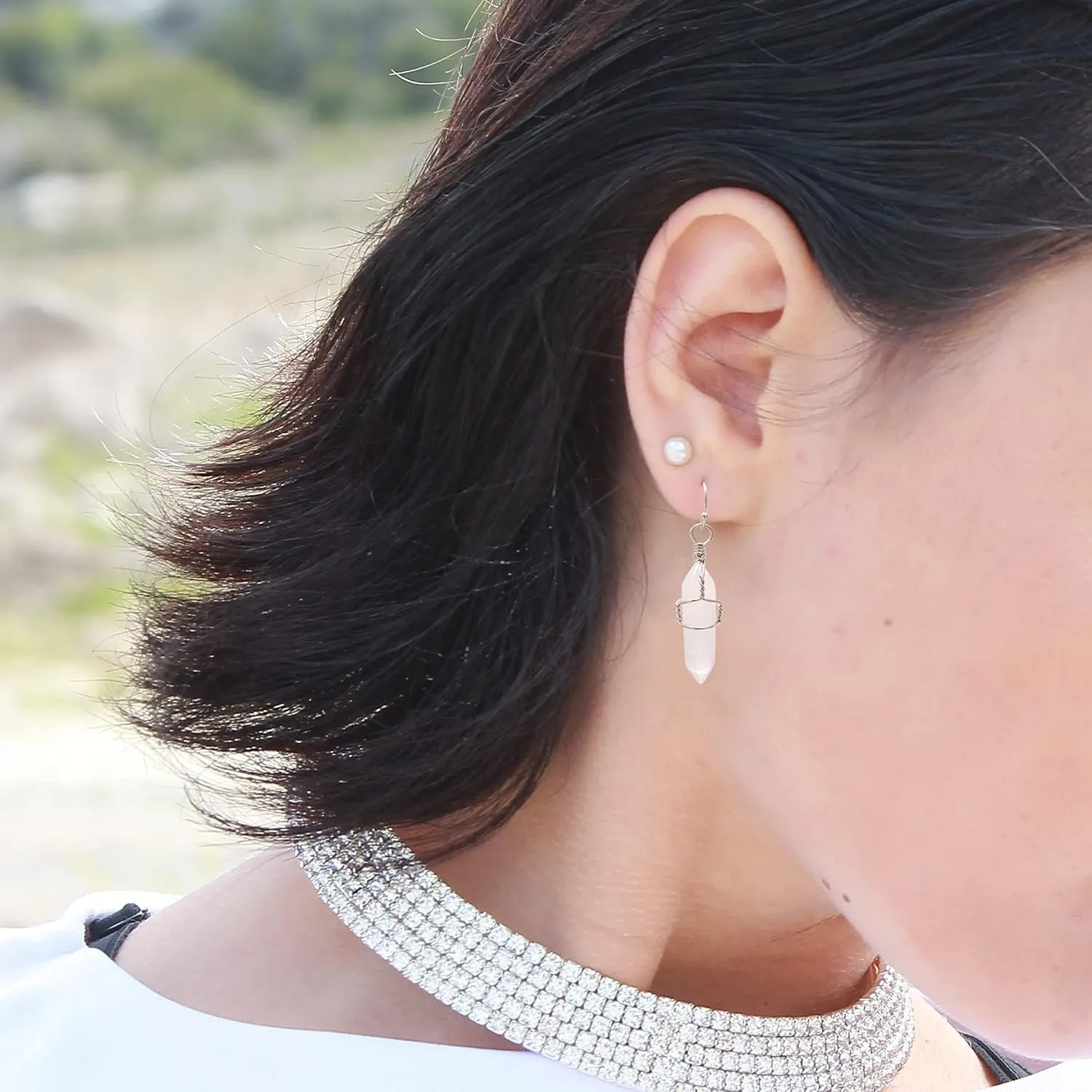 Joseph Brothers Natural White Quartz Wire Wrapped Point Crystal Earrings for Women Reiki Energy Healing