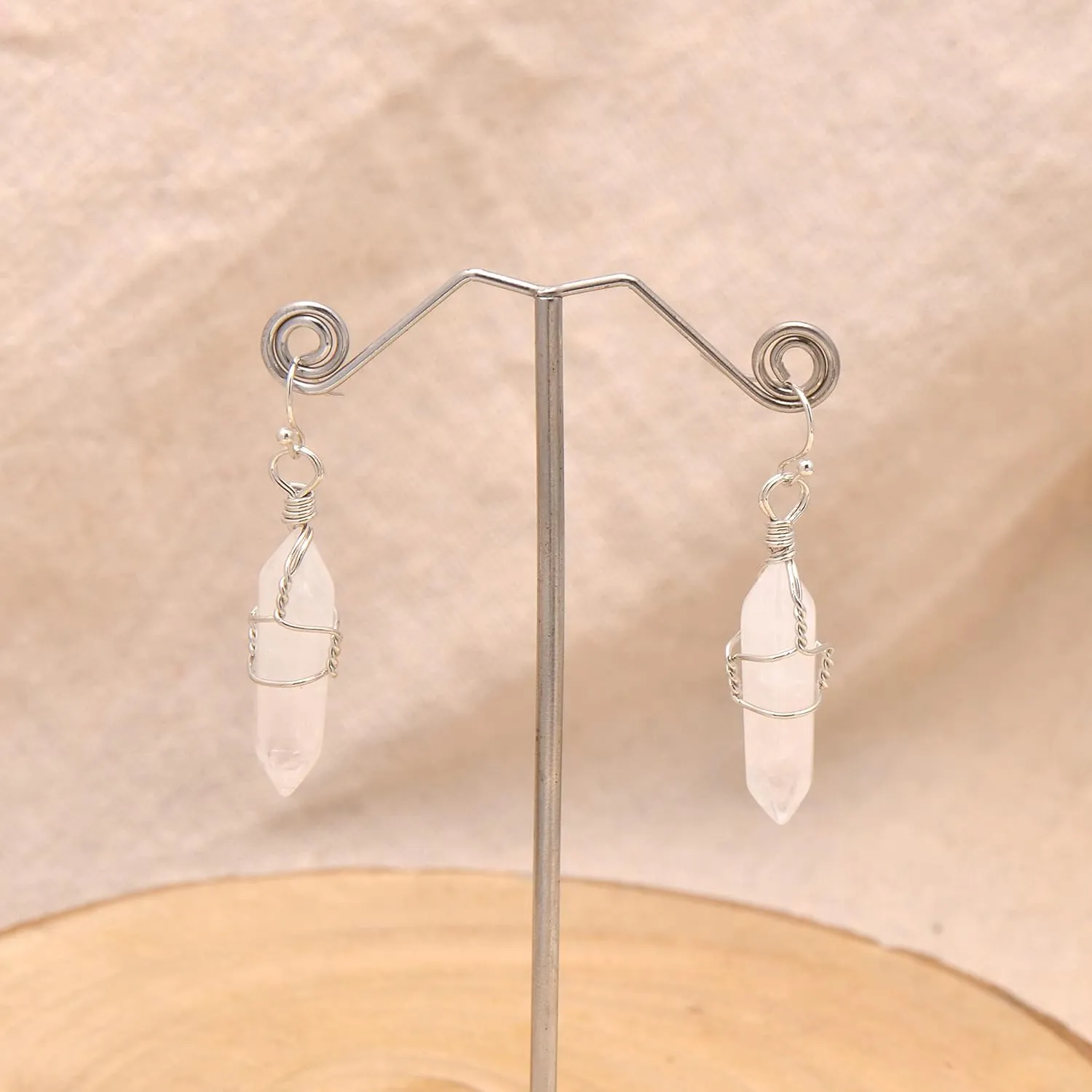 Joseph Brothers Natural White Quartz Wire Wrapped Point Crystal Earrings for Women Reiki Energy Healing