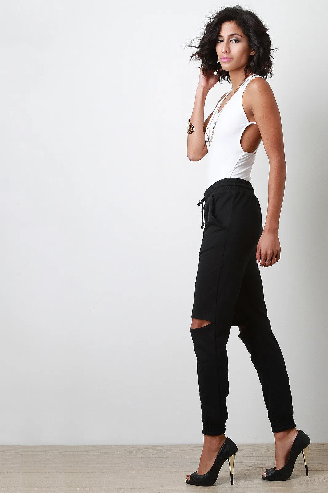 Knee Slit Jogger Pants