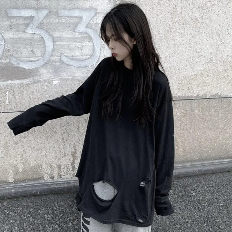 Loose Ripped Hole Long Sleeve T-Shirt