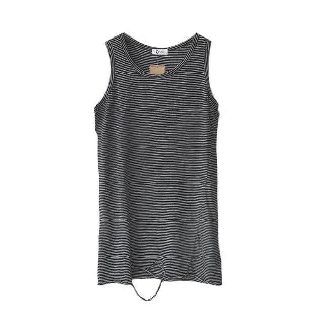 Loose Striped Sleeveless Ripped Thin Shirt