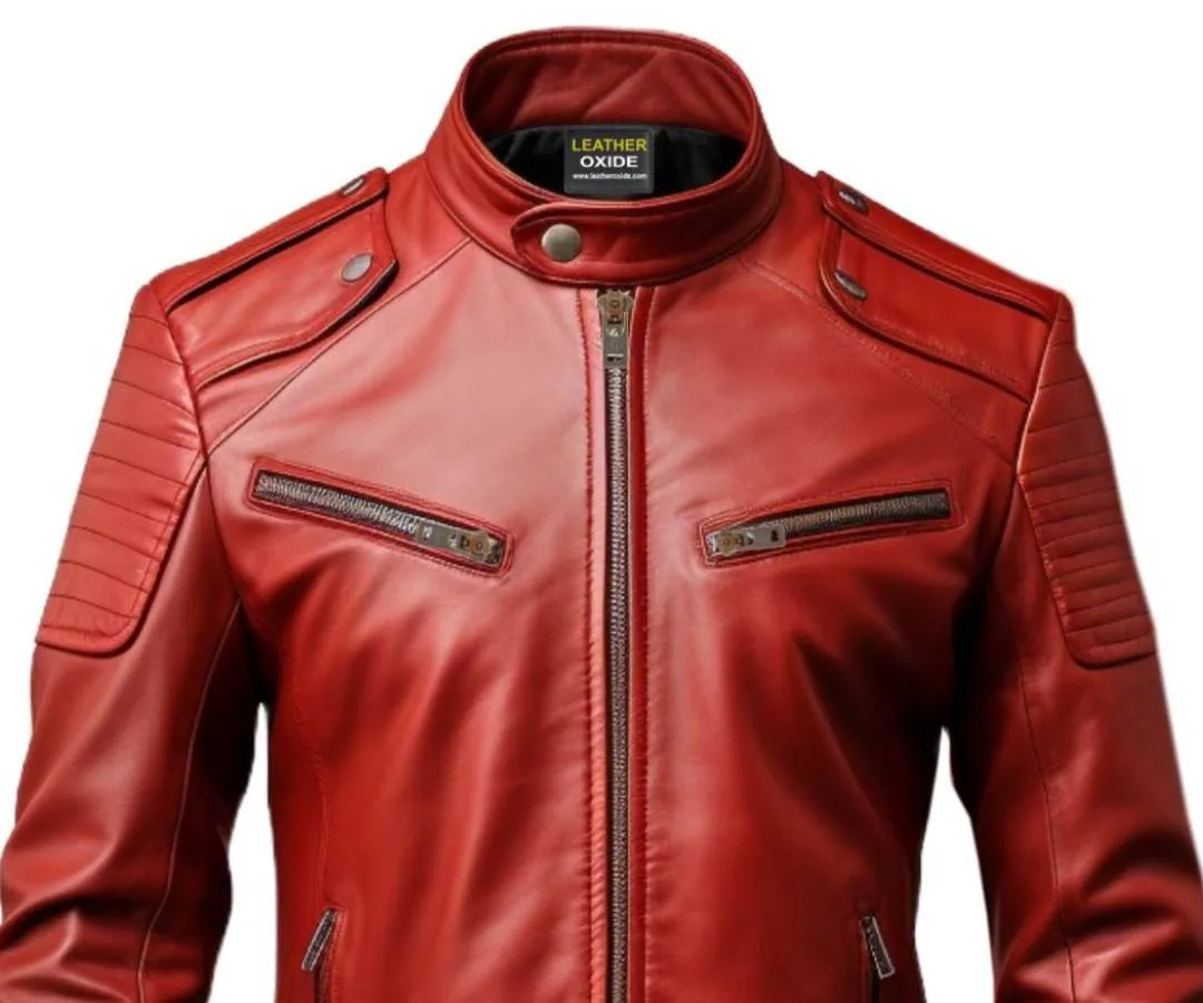 Men Red Leather Jacket - Red Jacket