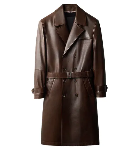 Men's Business Leather Trench: Classic Style in Solid Colors