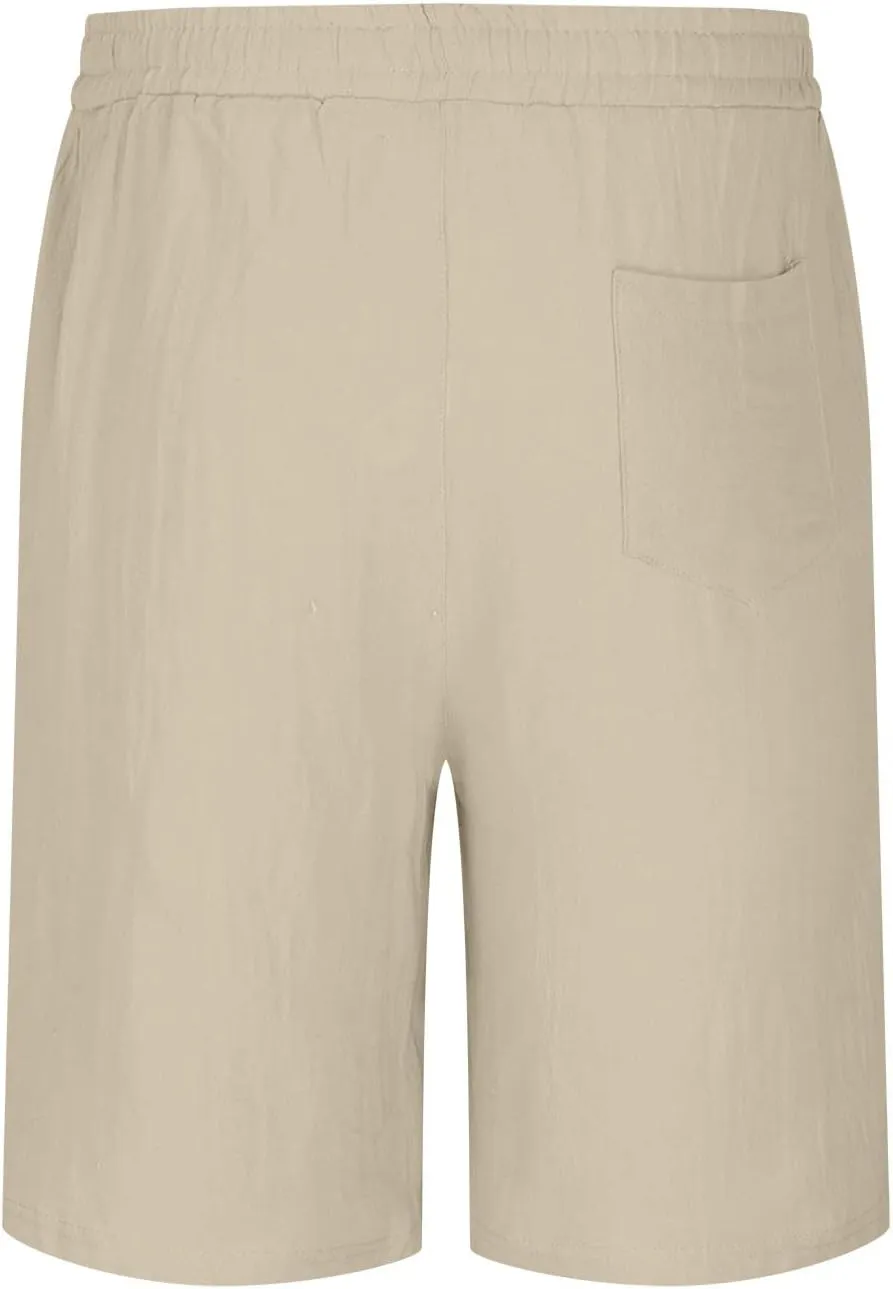 Mens Cotton Linen Shorts Elastic Waist Drawstring Casual Summer Classic Solid Beach Gym Yoga Sports Short Pants