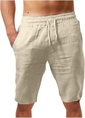 Mens Cotton Linen Shorts Elastic Waist Drawstring Casual Summer Classic Solid Beach Gym Yoga Sports Short Pants