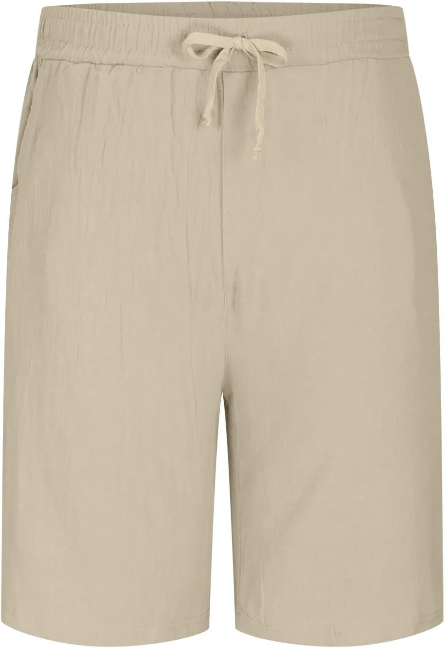 Mens Cotton Linen Shorts Elastic Waist Drawstring Casual Summer Classic Solid Beach Gym Yoga Sports Short Pants