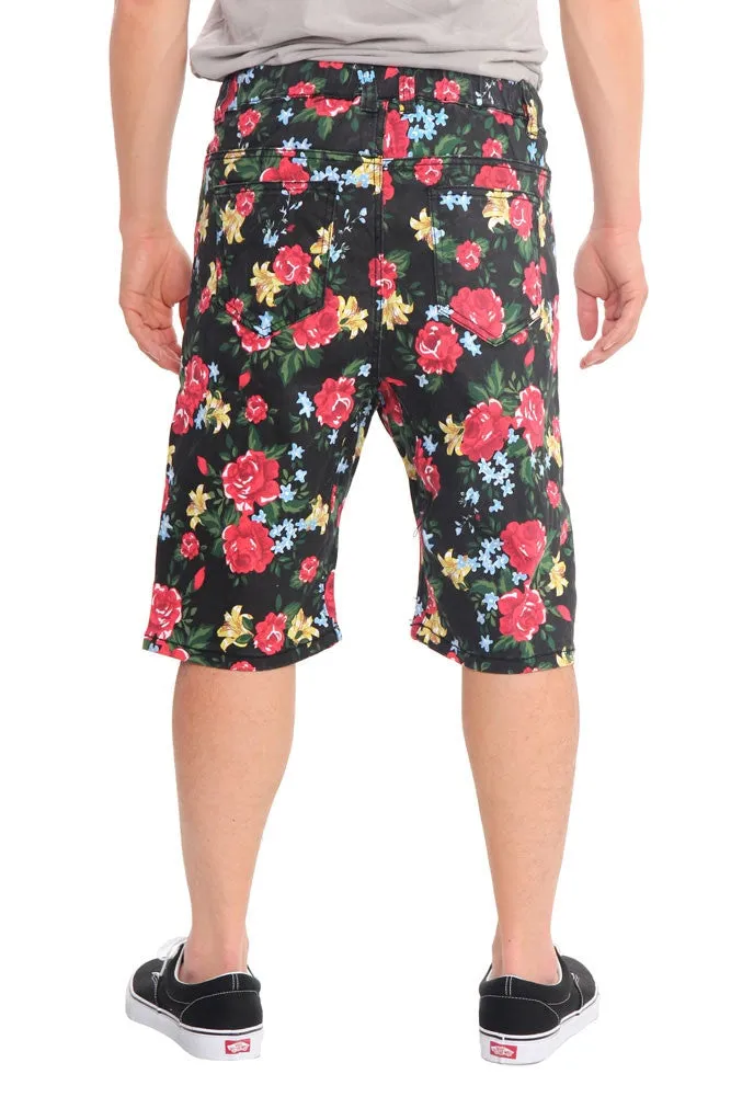 Men's Floral Twill Dropcrotch Shorts