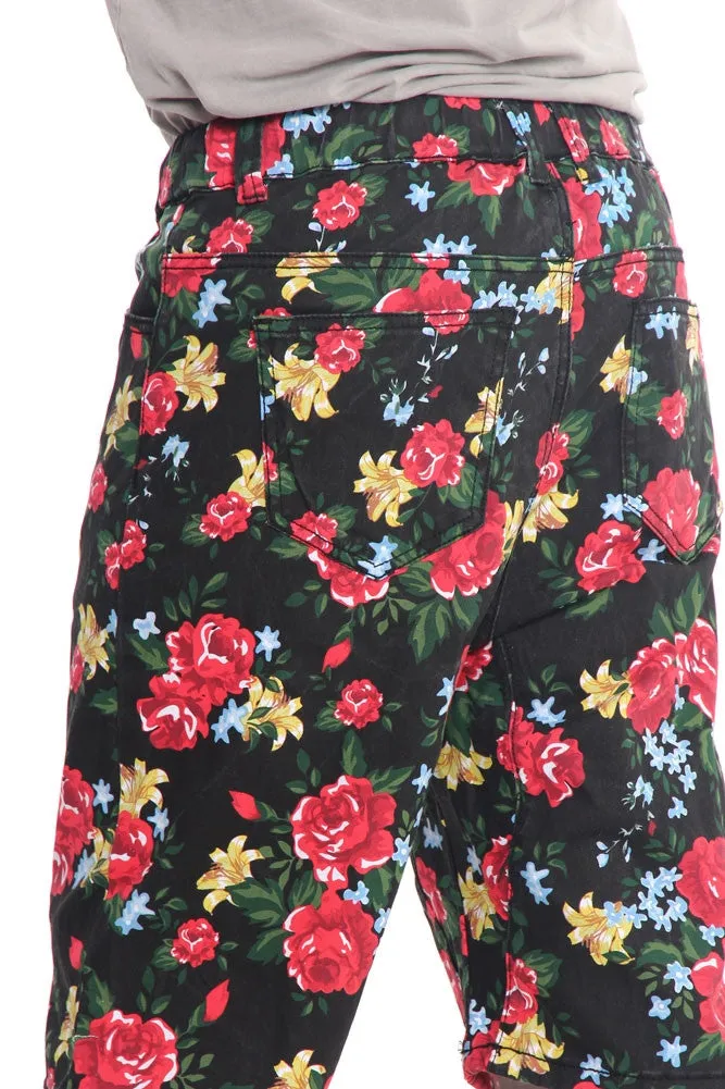 Men's Floral Twill Dropcrotch Shorts