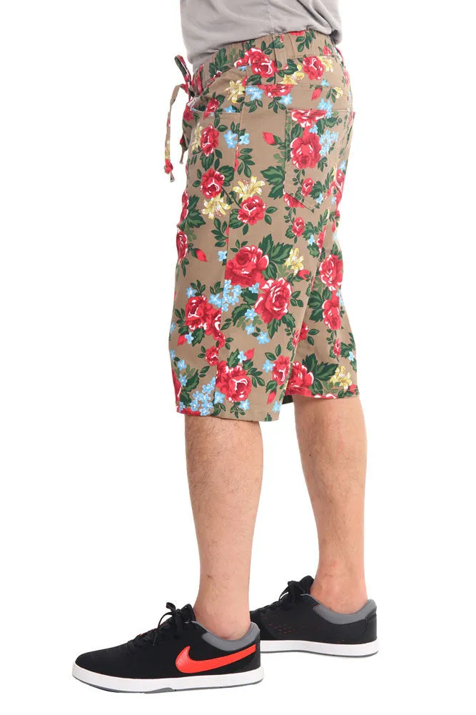 Men's Floral Twill Dropcrotch Shorts