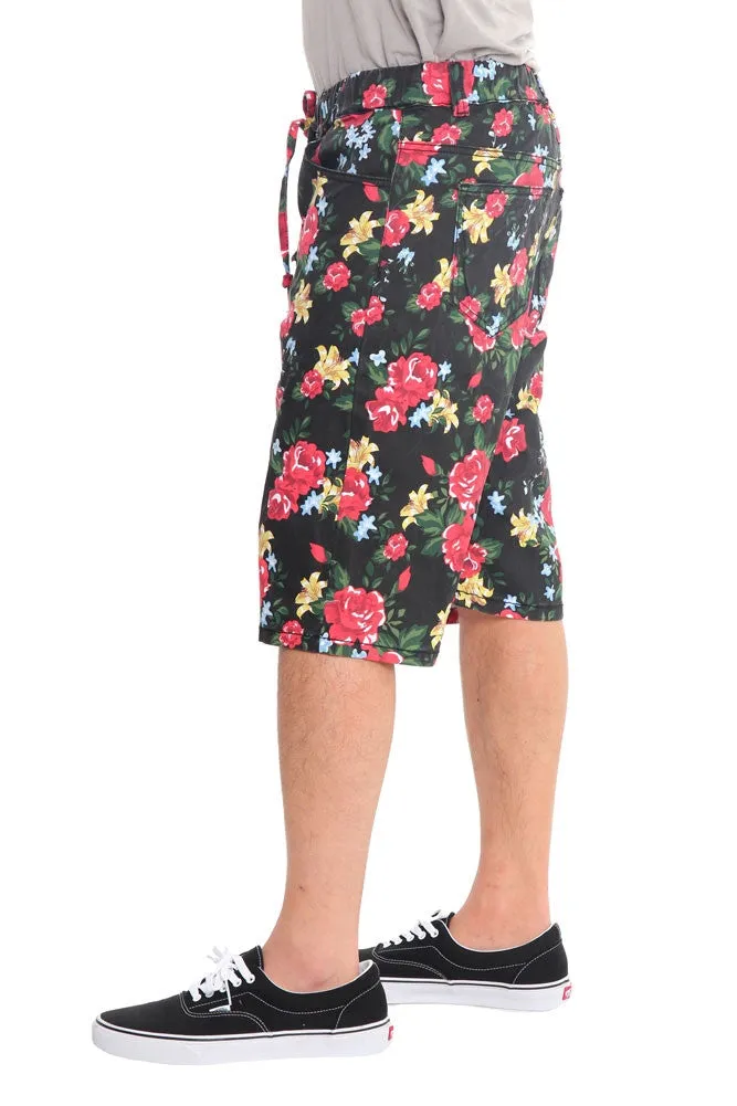 Men's Floral Twill Dropcrotch Shorts