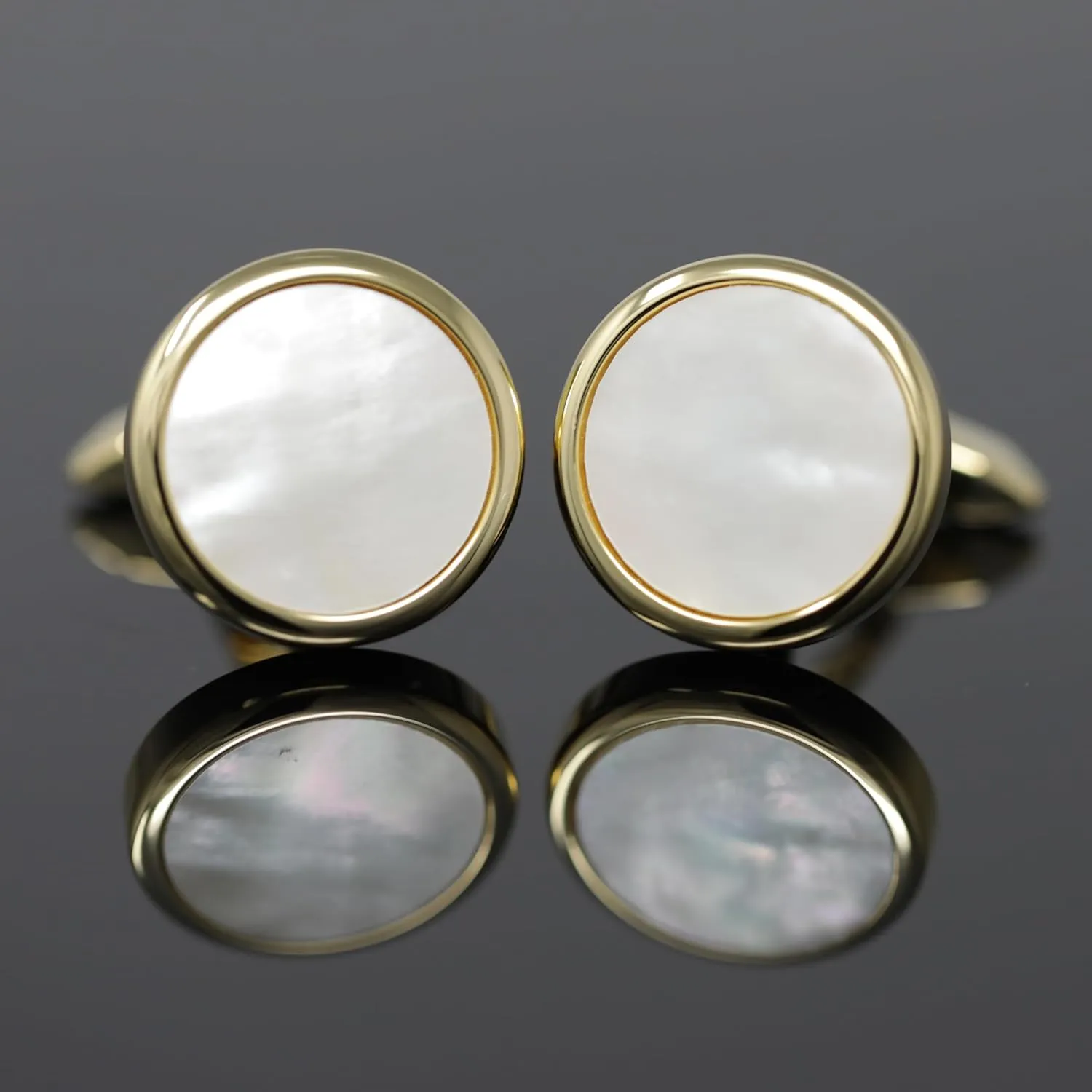 Mother Of Pearl Cufflinks With Box Men Classic White Stone Cuff Links Wedding Groom Gift