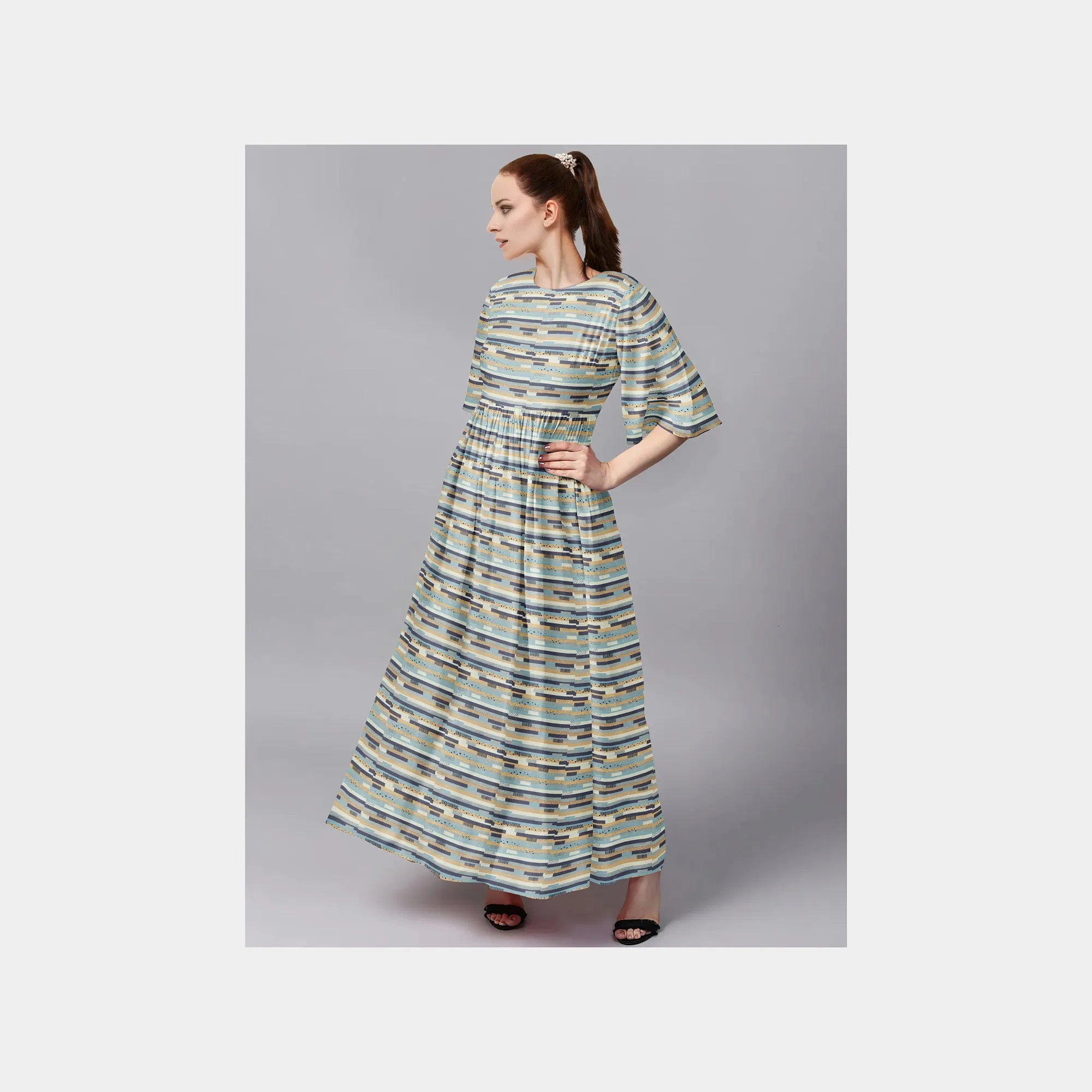 Multicolor Stripe print Rayon Dobby fabric