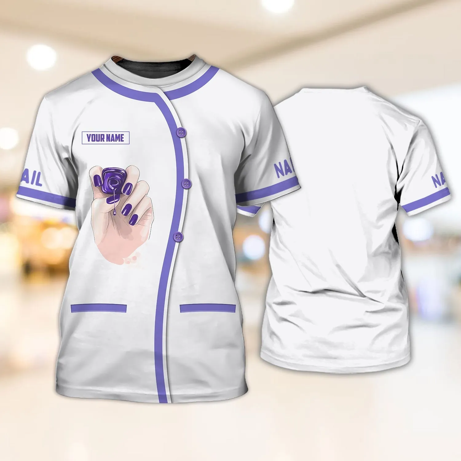 Nail Technician 3D Custom Tshirt For Women Men, Purple And White Nail Shirts