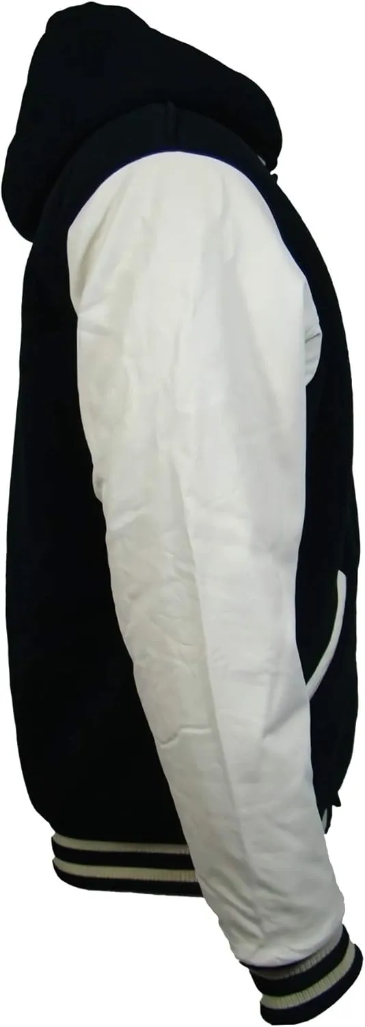 Outfitters Men's Varsity Hooded Reversible Fleece Jacket with Faux Leather Sleeve