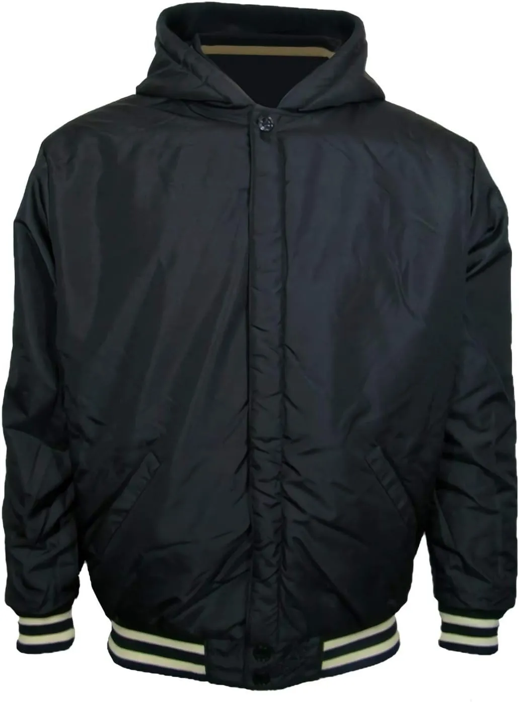 Outfitters Men's Varsity Hooded Reversible Fleece Jacket with Faux Leather Sleeve