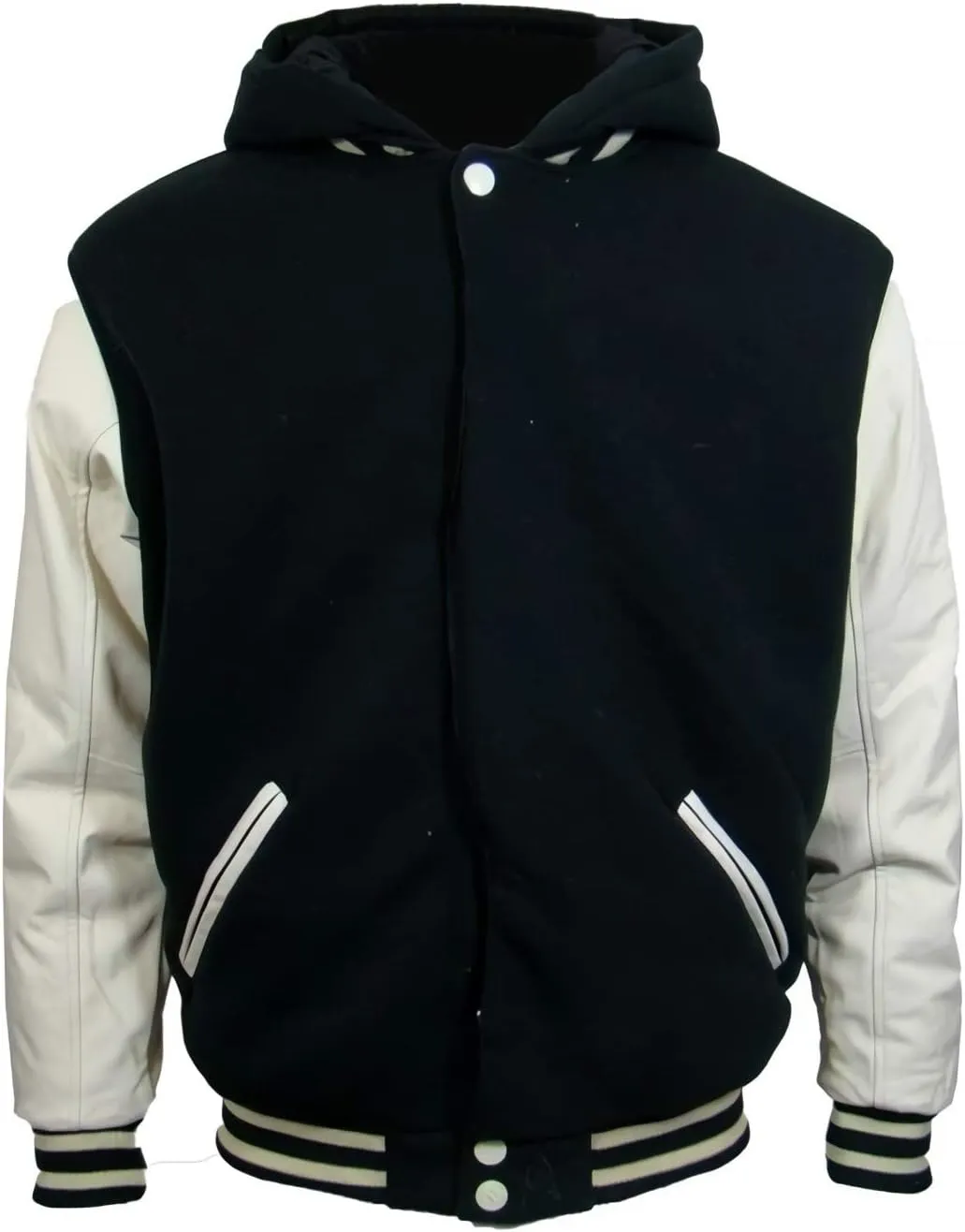 Outfitters Men's Varsity Hooded Reversible Fleece Jacket with Faux Leather Sleeve