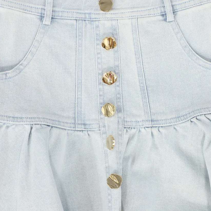PETITE AMALIE LIGHT BLUE DENIM BUTTON SKIRT