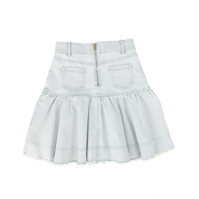 PETITE AMALIE LIGHT BLUE DENIM BUTTON SKIRT