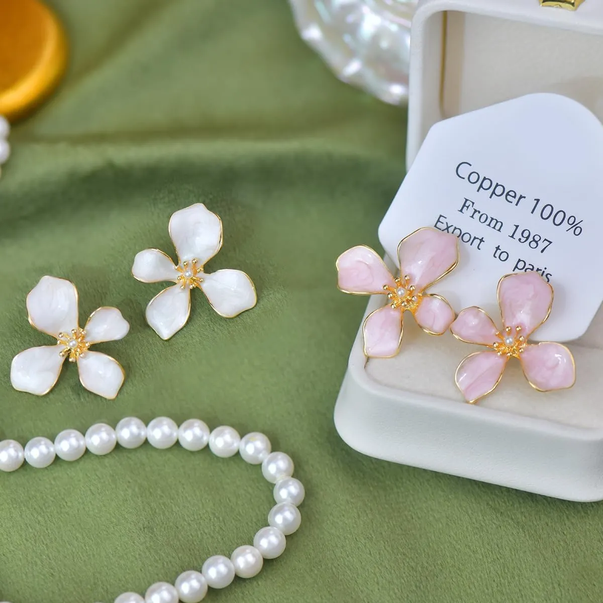 Pink Flower Earrings for Women White Floral Earring Big Statement Earrings for Women Large Purple Irregular Petal Earring Fancy Romantic Flower Stud Earrings Trendy Jewelry