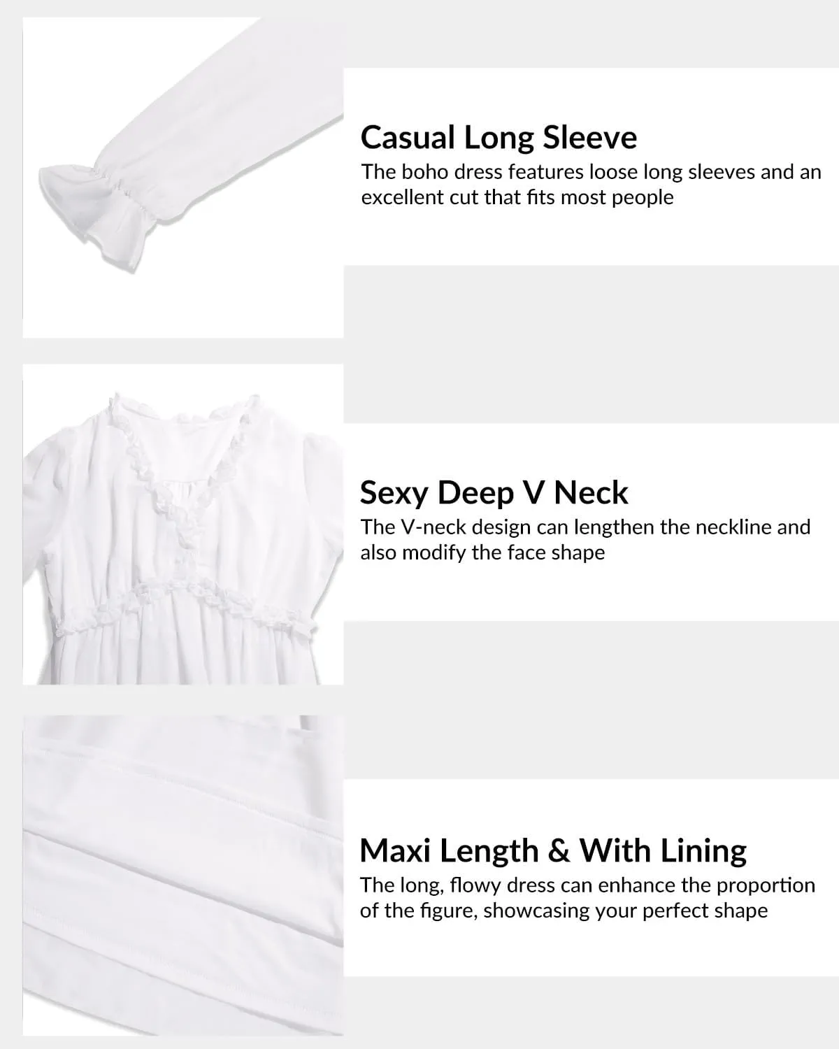 Pinup Fashion Fall Long Sleeve Maxi Dress - Casual Boho Chiffon Deep V Neck Long Flowy Dresses