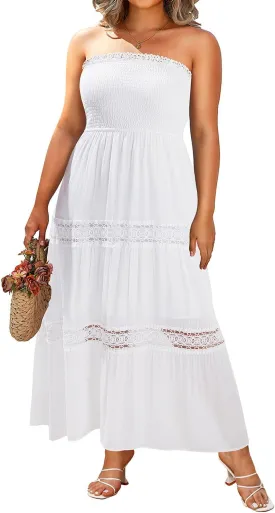 Plus Size Summer Dress- Beach Tube Casual Boho Strapless Flowy Long Sun Maxi Dresses