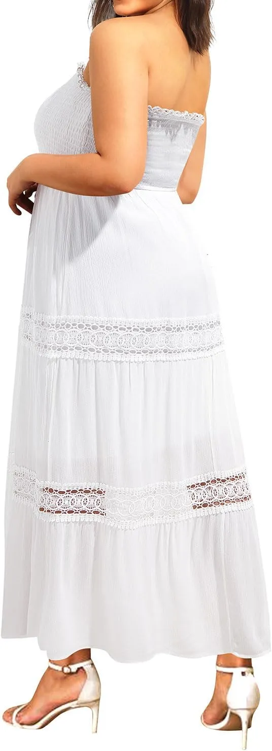 Plus Size Summer Dress- Beach Tube Casual Boho Strapless Flowy Long Sun Maxi Dresses