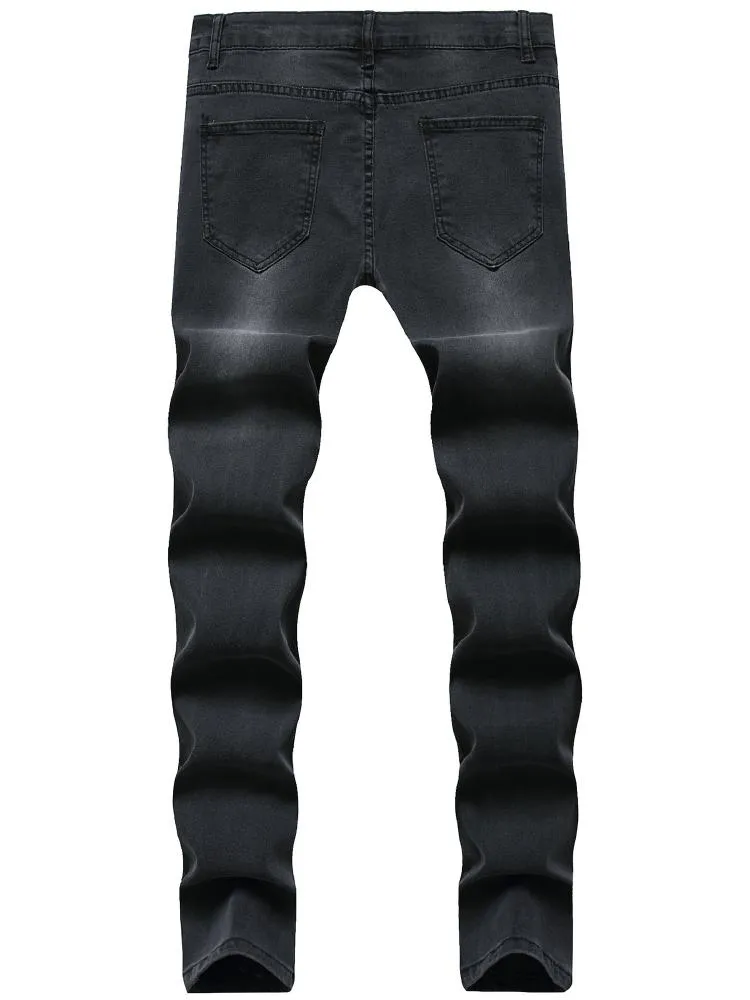 Printed Ripped Patch Tie Feet Jeans