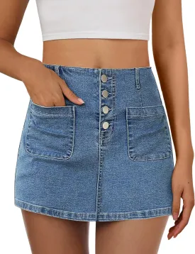 Qazel Vorrlon Women's Denim Skort Skirt High Waist Stretchy Mini Skirts with Pockets 2025 Trendy Casual Jean Skorts for Women