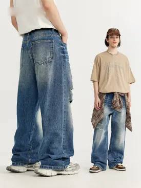 Retro Solid Color Ripped Jeans