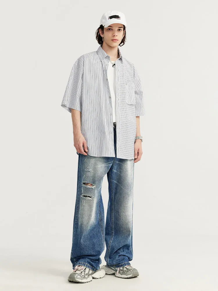 Retro Solid Color Ripped Jeans