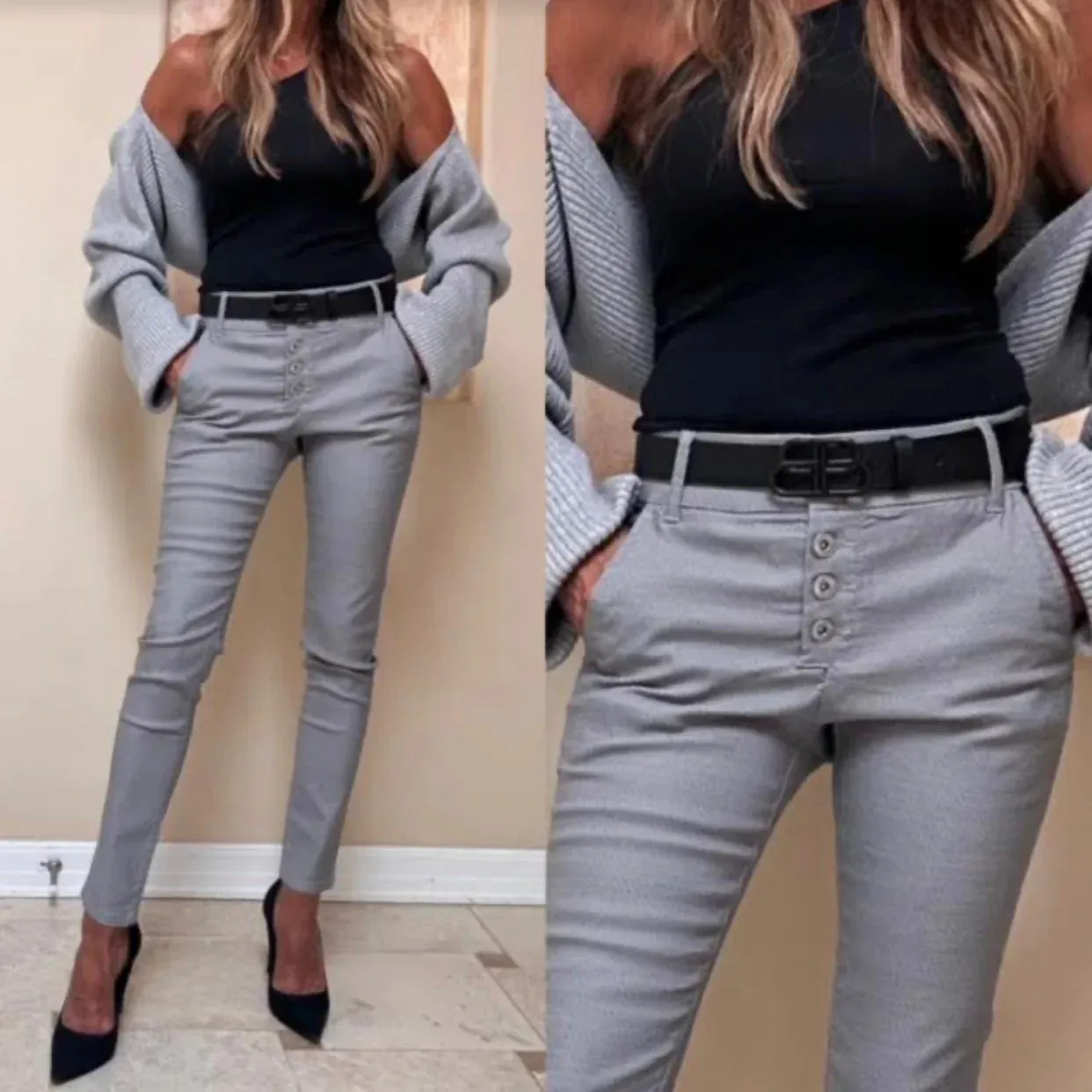 Ronit Gray Check Pants