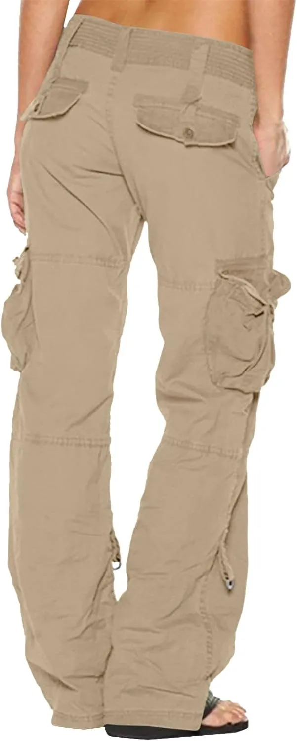 SMIDOW Low Rise Cargo Pants for Women Plus Size Baggy Stretchy Wide Leg Pants Pockets Y2K Streetwear Combat Military Trousers