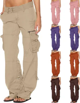 SMIDOW Low Rise Cargo Pants for Women Plus Size Baggy Stretchy Wide Leg Pants Pockets Y2K Streetwear Combat Military Trousers